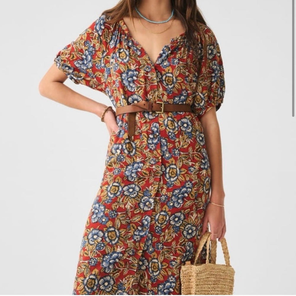 Faherty Floral Maxi Dress - Red, Blue, Yellow